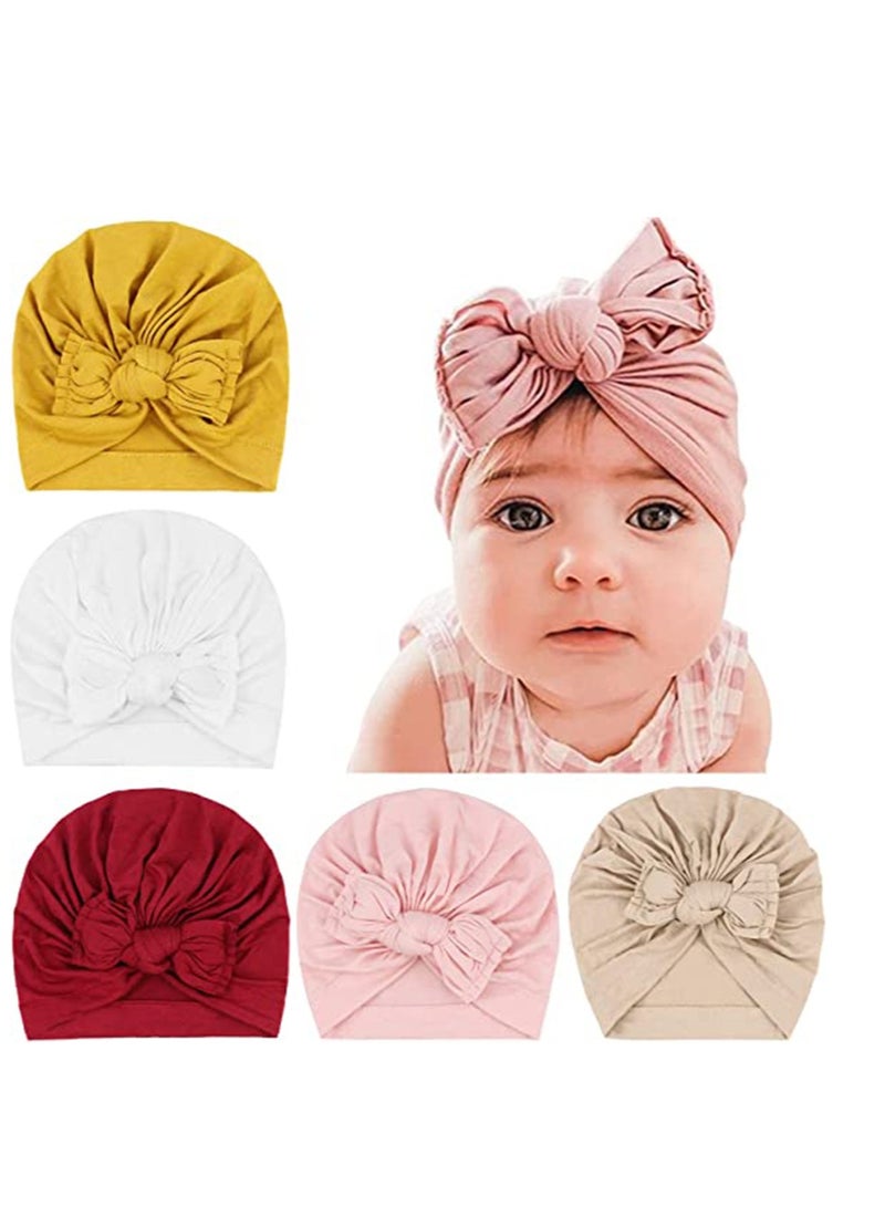 Barakah قبعات توربان للأطفال مع عقدة للبنات، قبعة ناعمة وجميلة للأطفال، قبعة للمستشفى للمواليد الجدد، 5 قطع - Image 1