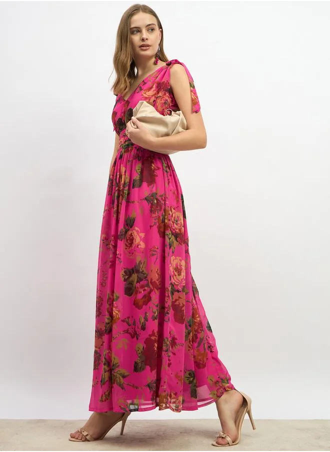 Styli Floral Print Sleeveless A-Line Maxi Dress