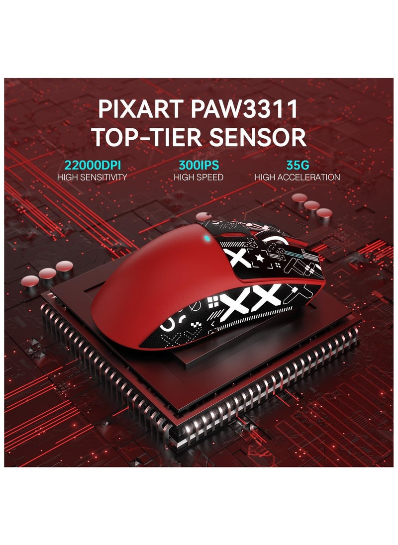 هجوم القرش ماوس الألعاب ATTACK SHARK X11 - اتصال ثلاثي (سلكي، لاسلكي 2.4GHz، بلوتوث) - مستشعر PixArt PAW3311 بدقة 22000 DPI - إضاءة RGB - قاعدة شحن مغناطيسية - تصميم خفيف الوزن ومريح - متوافق مع الكمبيوتر، اللابتوب، ماك، إكس بوكس، بلاي ستيشن (أحمر)  - Image 5