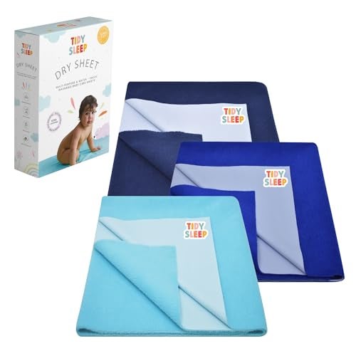 Tidy Sleep Instadry Anti-Piling Fleece Extra Absorbent Quick Dry Sheet for New Born Babies, Cotton Bed Protector Mattress Pack of 3 RBlue-NBlue-SBlue Small (70x50) cm - Image 1