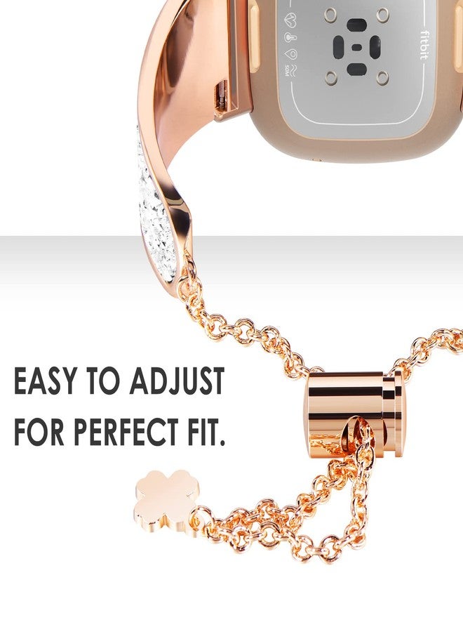 NewWays Compatible with Fitbit Versa 3/ Fitbit Versa 4 Band for Women, Crystal Bling Jewllery Bangle Compatible for Fitbit Versa 3 4 Sense Sense 2, with Stopper Toggle Closure, Rose Gold - Image 3