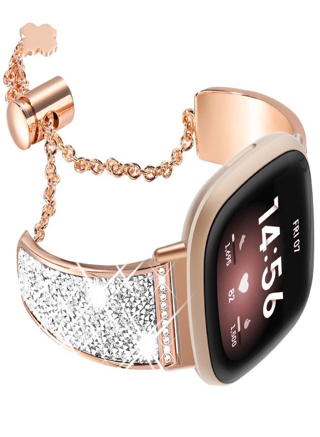 NewWays Compatible with Fitbit Versa 3/ Fitbit Versa 4 Band for Women, Crystal Bling Jewllery Bangle Compatible for Fitbit Versa 3 4 Sense Sense 2, with Stopper Toggle Closure, Rose Gold - Image 5