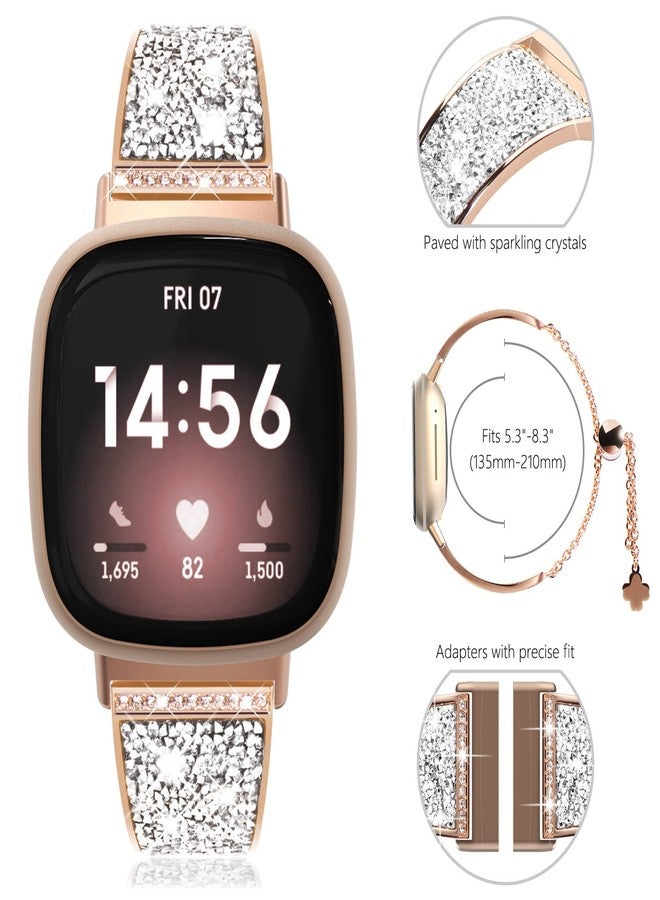 NewWays Compatible with Fitbit Versa 3/ Fitbit Versa 4 Band for Women, Crystal Bling Jewllery Bangle Compatible for Fitbit Versa 3 4 Sense Sense 2, with Stopper Toggle Closure, Rose Gold - Image 4