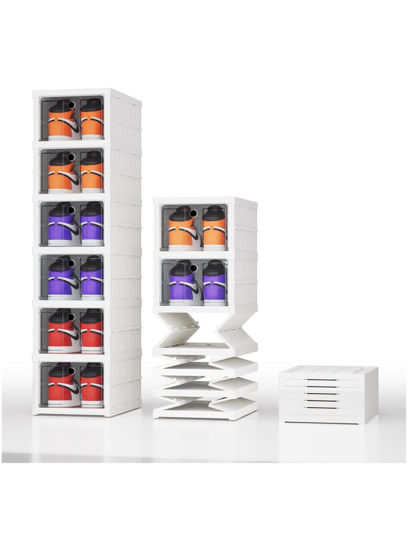 Arabest Shoe Organizer for Closet, 6 Pack Clear Shoe Storage Container All-in-one Sturdy Plastic Stackable Shoe Boxes Assemble-Free Space Saving Sneaker Storage Bins Fits - Image 1