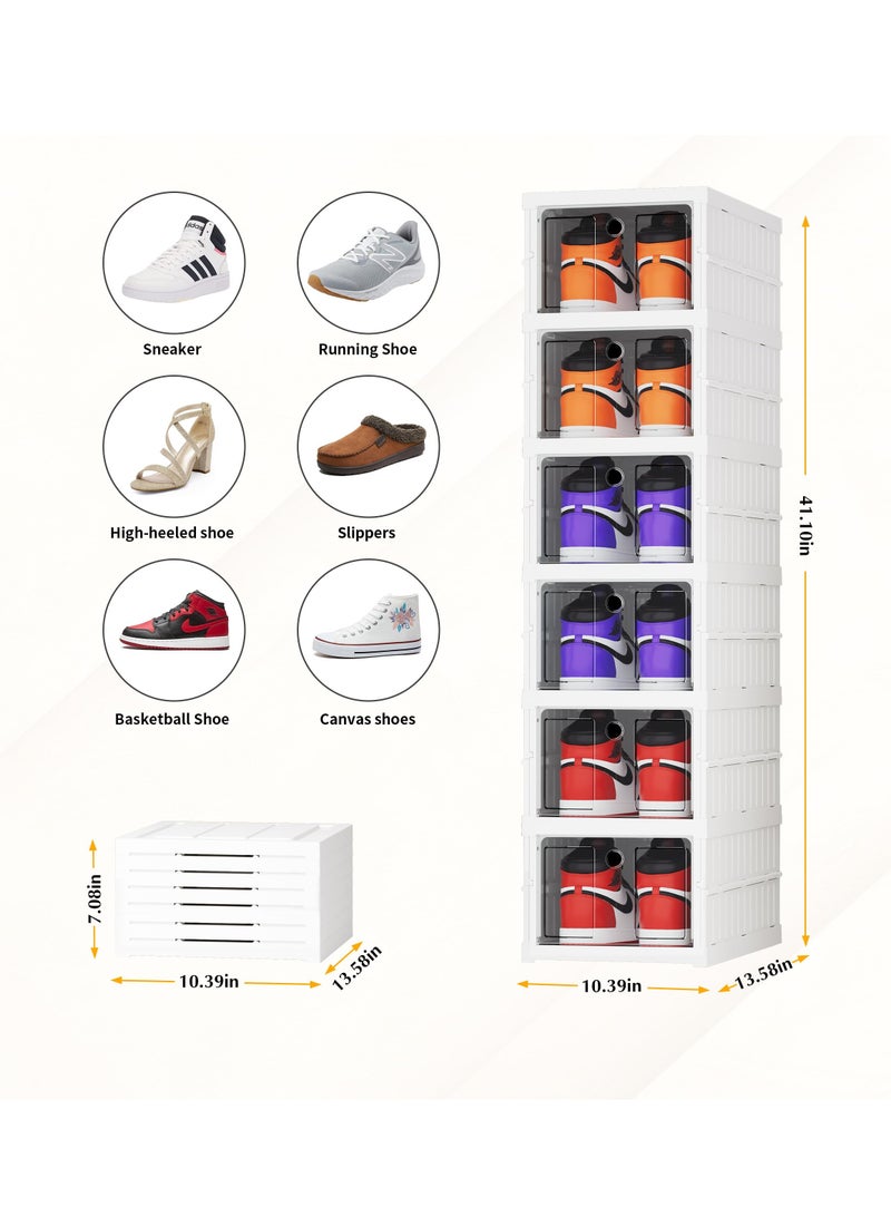Arabest Shoe Organizer for Closet, 6 Pack Clear Shoe Storage Container All-in-one Sturdy Plastic Stackable Shoe Boxes Assemble-Free Space Saving Sneaker Storage Bins Fits - Image 2
