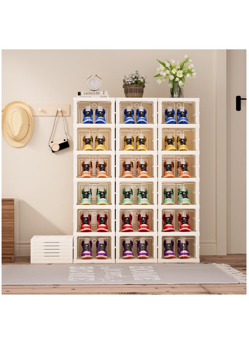 Arabest Shoe Organizer for Closet, 6 Pack Clear Shoe Storage Container All-in-one Sturdy Plastic Stackable Shoe Boxes Assemble-Free Space Saving Sneaker Storage Bins Fits - Image 3