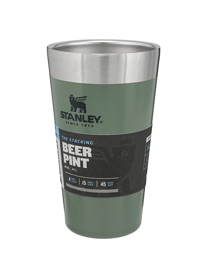 Stanley Stanley Adventure Stacking Beer Pint 0.47L / 16OZ Hammertone Green â€“ Keeps Beer Cold for 4 Hours | Stainless Steel Beer Pint | Stacks Infinitely | Double Wall Vacuum Insulation | Dishwasher Safe