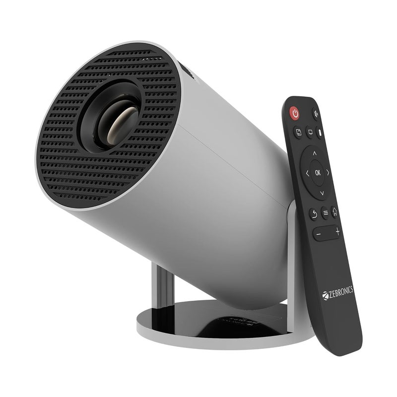 ZEBRONICS بروجيكتور ذكي أندرويد PixaPlay® 73، دقة 720p أصلية، يدعم 4K، تطبيقات OTT (نتفليكس، برايم فيديو، هوتستار)، قابل للدوران 200°، 3300 لومن، ضبط تلقائي، ميراكاست، مكبر صوت 3 واط، شاشة 130 بوصة، واي فاي|بلوتوث - Image 1