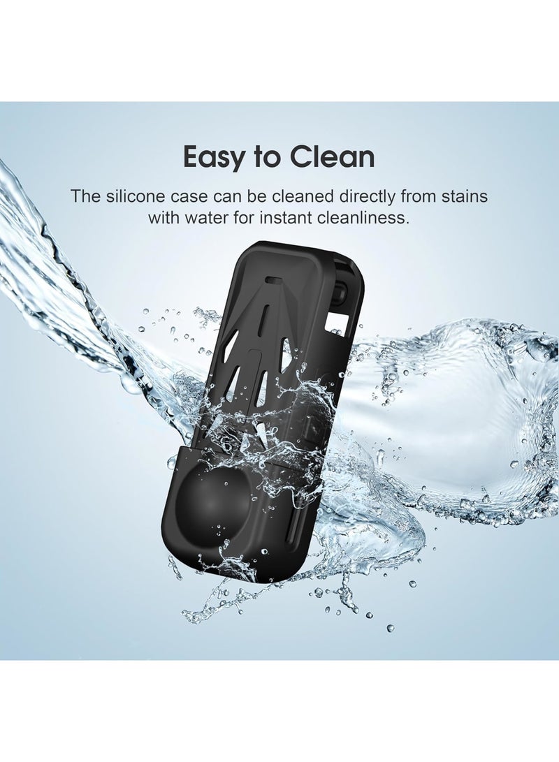 Barakah غطاء حماية سيليكوني لكاميرا Insta360 X5، واقي عدسة ناعم مع تصميم مضاد للصدمات، غطاء كاميرا شامل مع حزام للمعصم، ملائم بدقة مع وصول إلى منفذ الشحن، ملحقات متينة (أسود) - Image 4