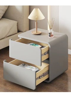 Modern High Gloss Nightstand Left Side Bedside Table with 2 Storage Drawers Solid Wood Bedside End Table 45 x 40 x 45 cm (Fully Assembled)