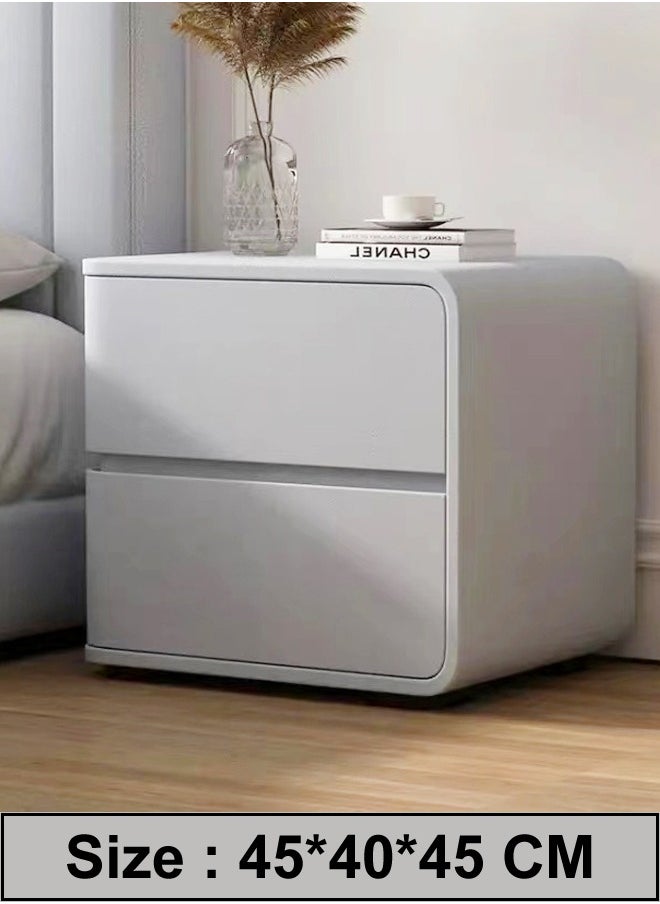 fashionhome - Modern High Gloss Nightstand Left Side Bedside Table with 2 Storage Drawers Solid Wood Bedside End Table 45 x 40 x 45 cm (Fully Assembled) - Image 1