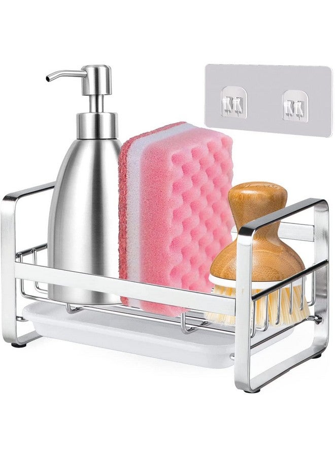 Xacton Sink Caddy Organizer Kitchen Sponge Holder I 304 Stainless Steel Soap Dispenser Brush Drainer Rack I Countertop or Adhesive Organiser for Dishes Knives Spoons Forks ((Silver) - Image 1