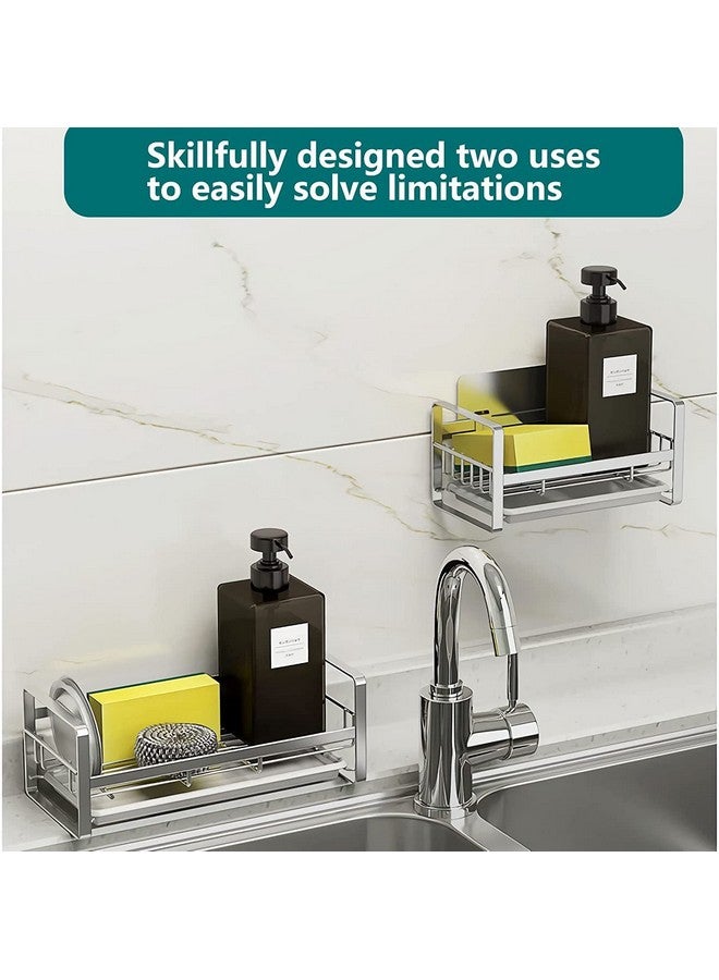 Xacton Sink Caddy Organizer Kitchen Sponge Holder I 304 Stainless Steel Soap Dispenser Brush Drainer Rack I Countertop or Adhesive Organiser for Dishes Knives Spoons Forks ((Silver) - Image 5
