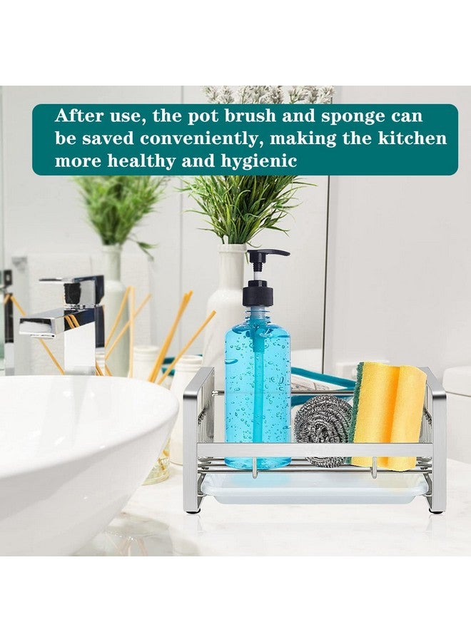 Xacton Sink Caddy Organizer Kitchen Sponge Holder I 304 Stainless Steel Soap Dispenser Brush Drainer Rack I Countertop or Adhesive Organiser for Dishes Knives Spoons Forks ((Silver) - Image 3