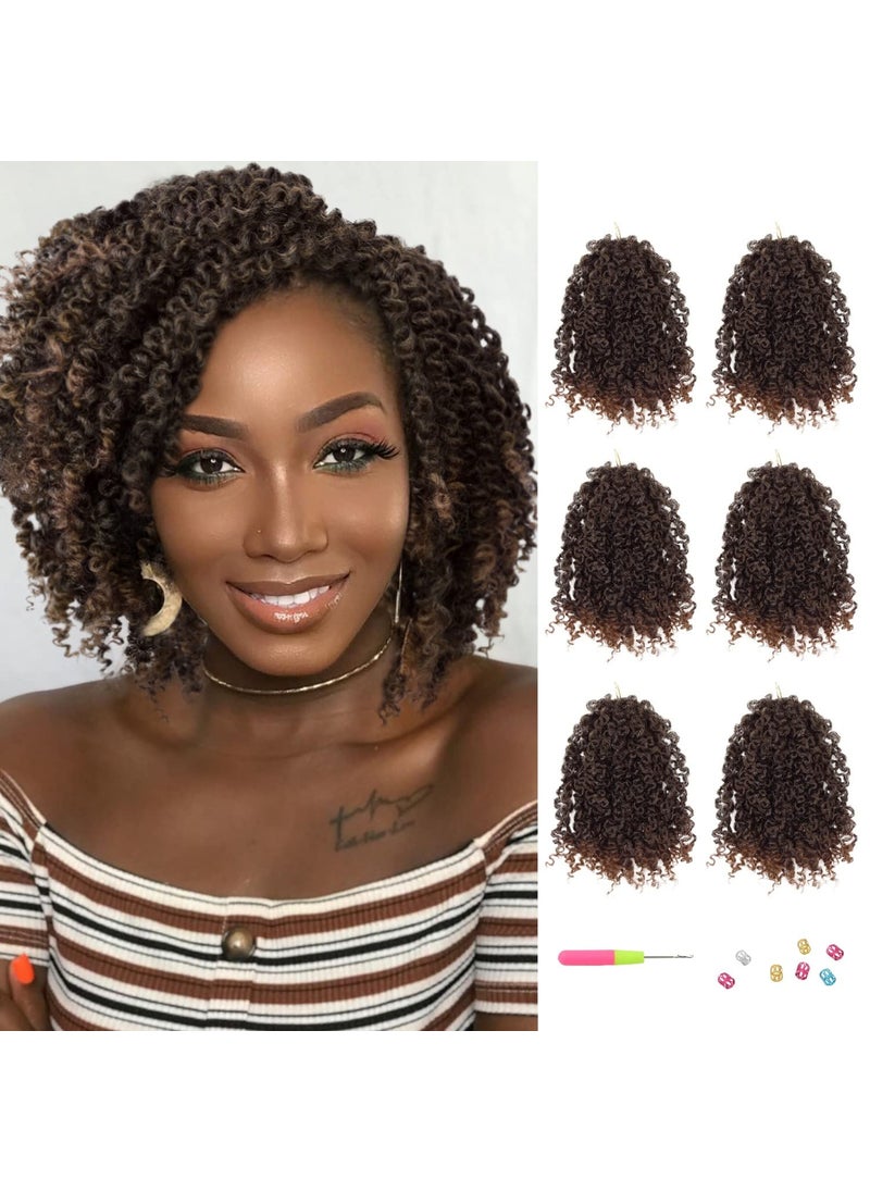 Hanne Fashion 6 Packs Curly Crochet Hair 8 Inches 120 Strands Short Ombre Brown PreLooped Crochet Hair Short Braids for Black Women 6Packs1B 30 