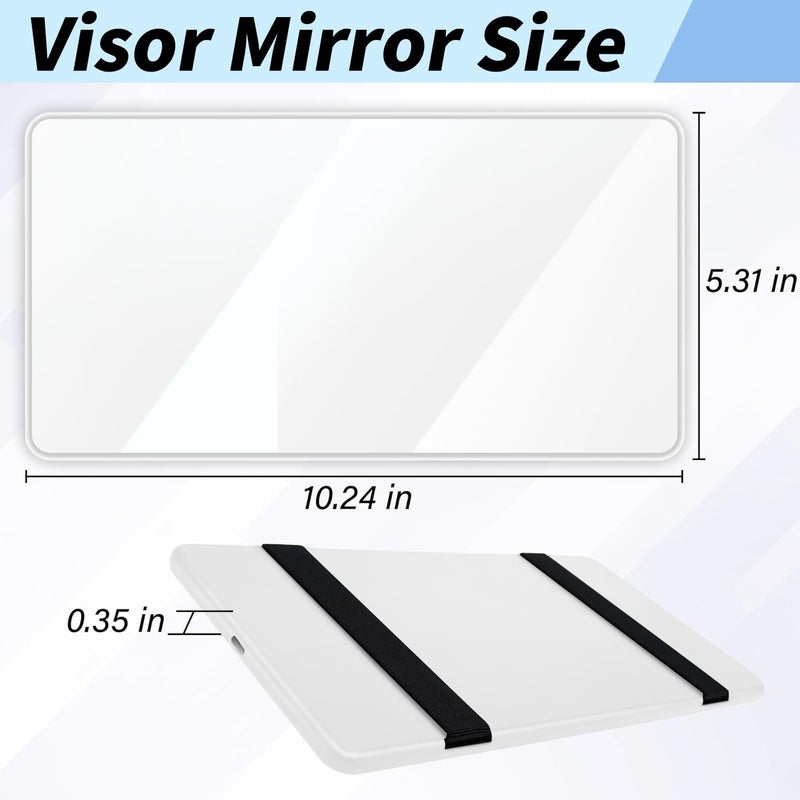 Deluxsa Car Sun Visor Mirror, Cosmetic Makeup Mirrors with Straps, No Light HD Car Interior Cosmetic Mirror, Universal Sun Visor Mirrors for Trucks, Cars, SUVs (White) - Image 2