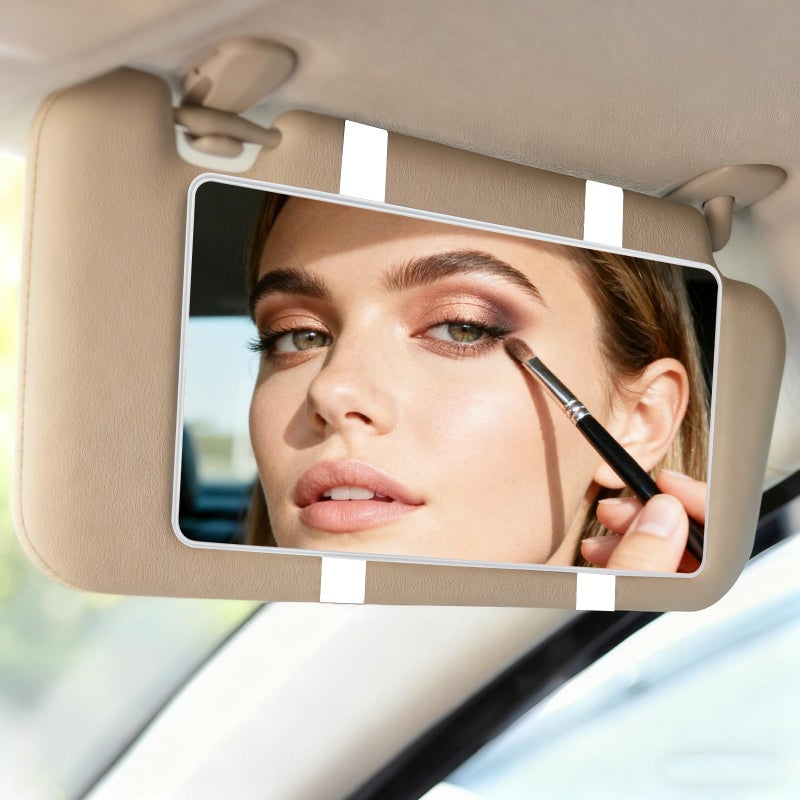 Deluxsa Car Sun Visor Mirror, Cosmetic Makeup Mirrors with Straps, No Light HD Car Interior Cosmetic Mirror, Universal Sun Visor Mirrors for Trucks, Cars, SUVs (White) - Image 1
