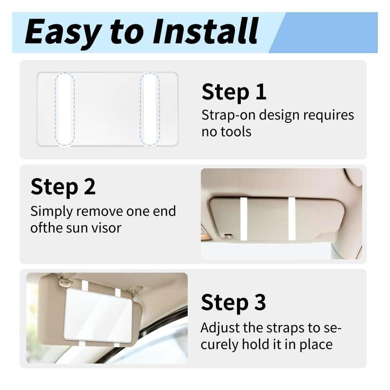 Deluxsa Car Sun Visor Mirror, Cosmetic Makeup Mirrors with Straps, No Light HD Car Interior Cosmetic Mirror, Universal Sun Visor Mirrors for Trucks, Cars, SUVs (White) - Image 4