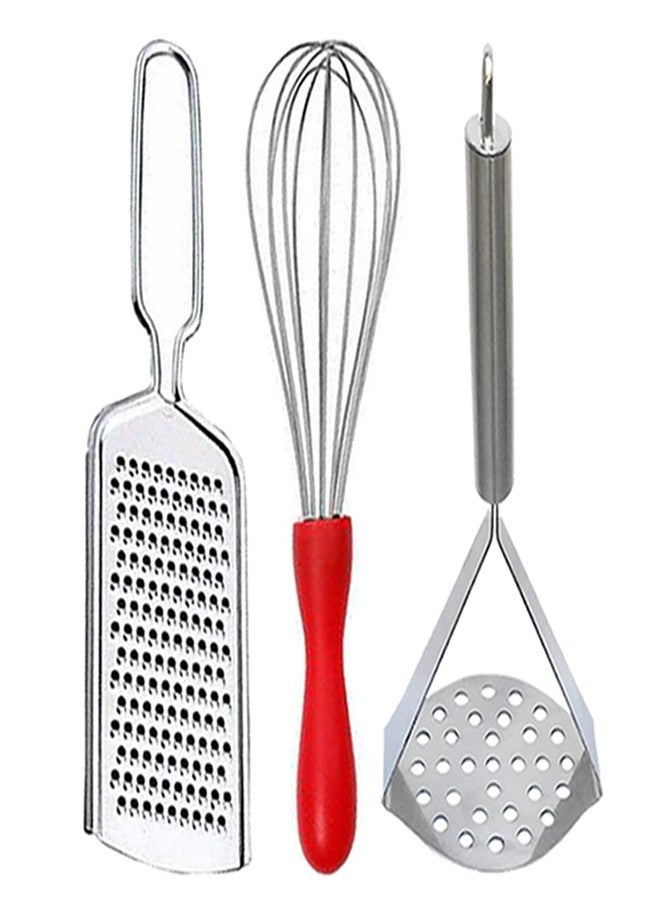 JISUN Stainless Steel Wire Grater & Egg Whisk/Egg Beater & Potato Masher/Pav Bhaji Masher for Kitchen Tool Set - Image 1