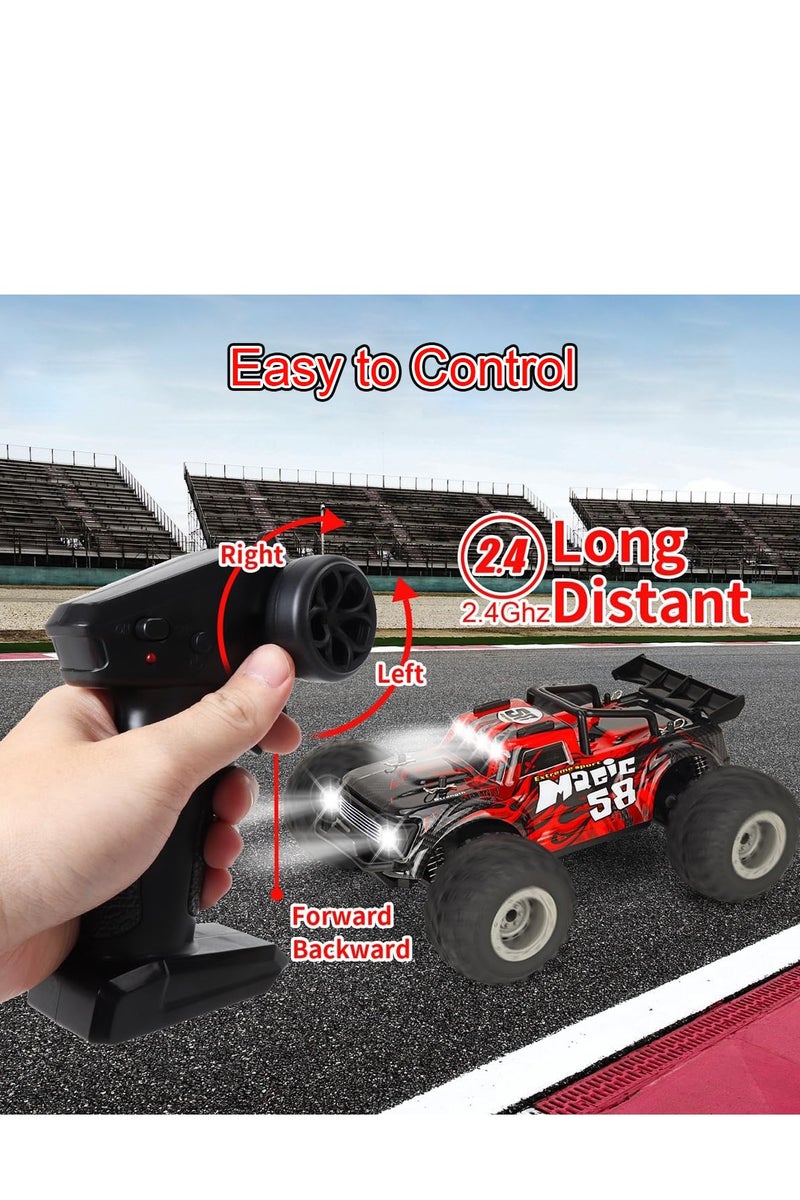 إيسي التحكم عن بعد سيارة للأطفال RC سيارة 1:18 بمقياس 2.4GHz الكهربائية الوعرة مع بطارية USB 3.7V، مصابيح LED، 20-35 دقيقة وقت اللعب، 40-60 متر المدى، لعبة سيارة مع مفك براغي ويدوي، 18 كم/ساعة السرعة - Image 2
