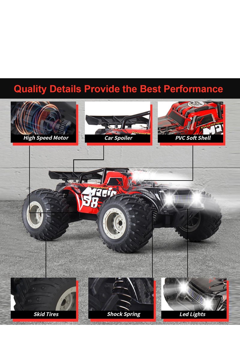 إيسي التحكم عن بعد سيارة للأطفال RC سيارة 1:18 بمقياس 2.4GHz الكهربائية الوعرة مع بطارية USB 3.7V، مصابيح LED، 20-35 دقيقة وقت اللعب، 40-60 متر المدى، لعبة سيارة مع مفك براغي ويدوي، 18 كم/ساعة السرعة - Image 5