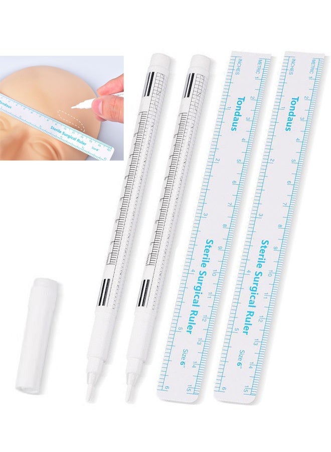 Tondaus 2 Sets Surgical Skin Markers and Precision Rulers for Eyebrow, Lip, and Skin Marking - Image 1