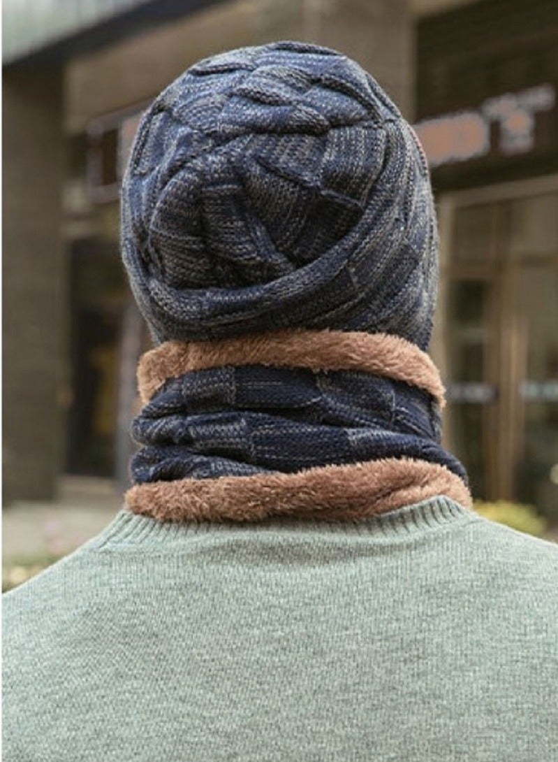 Joychic 2pcs Men Winter Beanie Hats Scarf Set Warm Knit Hats Skull Cap Neck Warmer with Thick Fleece Lined Winter Outdoor Sports Hat Sets Navy  - Image 3
