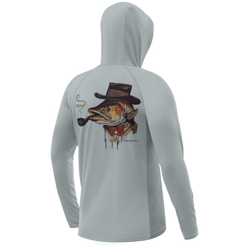 Palmyth Fishing Hoodie for Men Long Sleeve Sun Protection UV UPF 50 ShirtsGrayBig TroutM - Image 2
