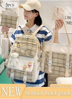 DUNISO 5PCS Kids School Backpack Set Canvas Laptop School Bag Sets for Kids with Tote Bag,Shoulder Bag,Pencil Box,Small Bag ,Large-capacity Bookbag for Girls Boys Back to School Supplies  - Image 1
