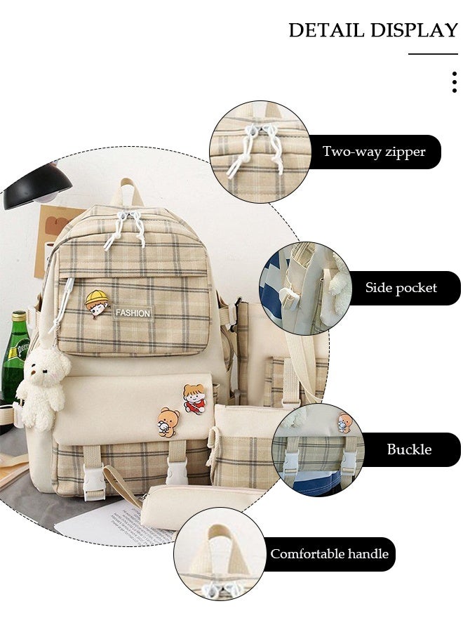 DUNISO 5PCS Kids School Backpack Set Canvas Laptop School Bag Sets for Kids with Tote Bag,Shoulder Bag,Pencil Box,Small Bag ,Large-capacity Bookbag for Girls Boys Back to School Supplies - Image 5