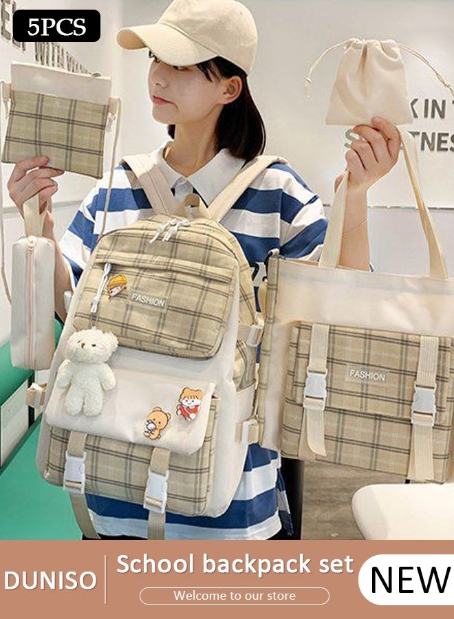 DUNISO 5PCS Kids School Backpack Set Canvas Laptop School Bag Sets for Kids with Tote Bag,Shoulder Bag,Pencil Box,Small Bag ,Large-capacity Bookbag for Girls Boys Back to School Supplies - Image 1