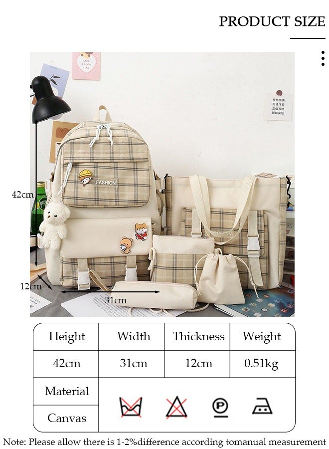 DUNISO 5PCS Kids School Backpack Set Canvas Laptop School Bag Sets for Kids with Tote Bag,Shoulder Bag,Pencil Box,Small Bag ,Large-capacity Bookbag for Girls Boys Back to School Supplies - Image 2