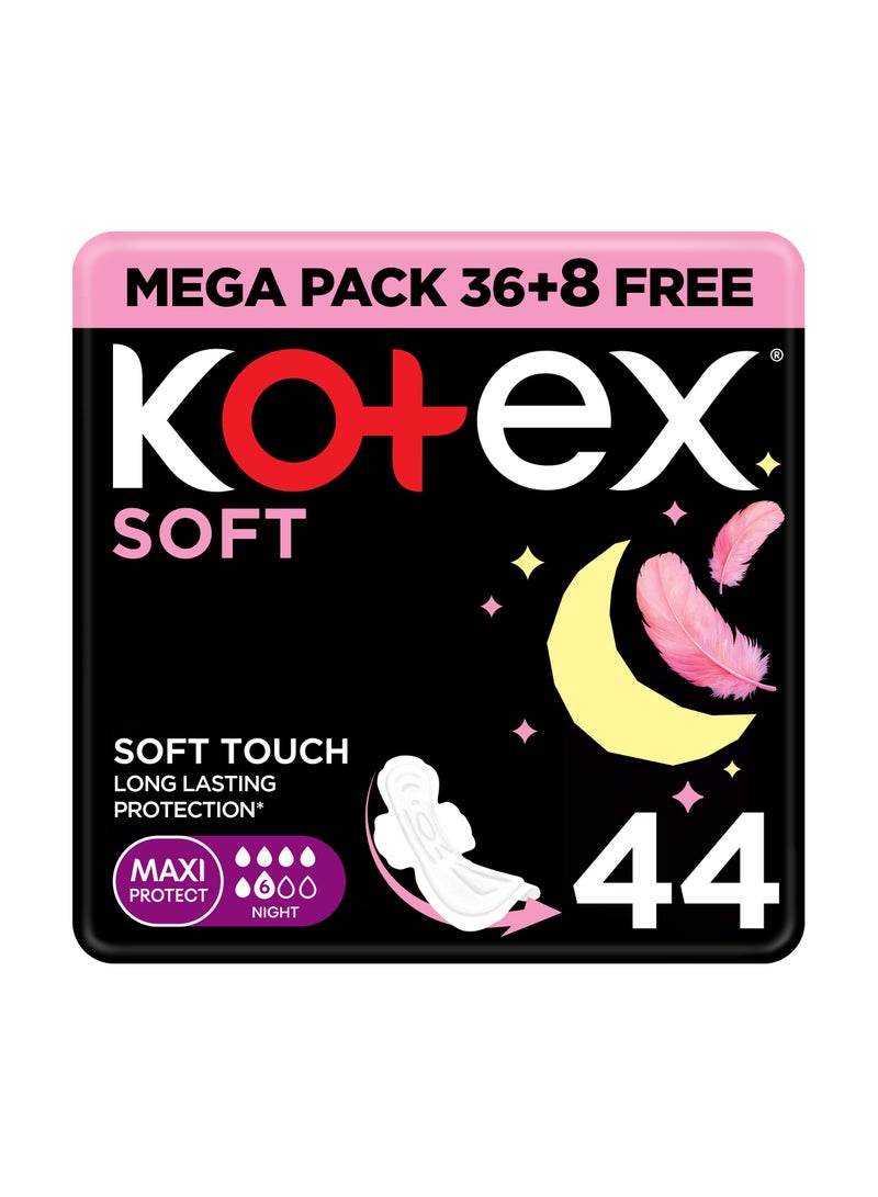 Kotex فوط صحية ماكسي ناعمة للحماية الليلية مع أجنحة - Image 1