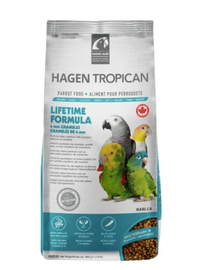 HAGEN Tropican Bird Food, Hagen Parrot Food with Peanuts & Sunflower Seeds, Maintenance Parrot Granules, Lifetime Formula, 1.8 lb Bag - Image 1