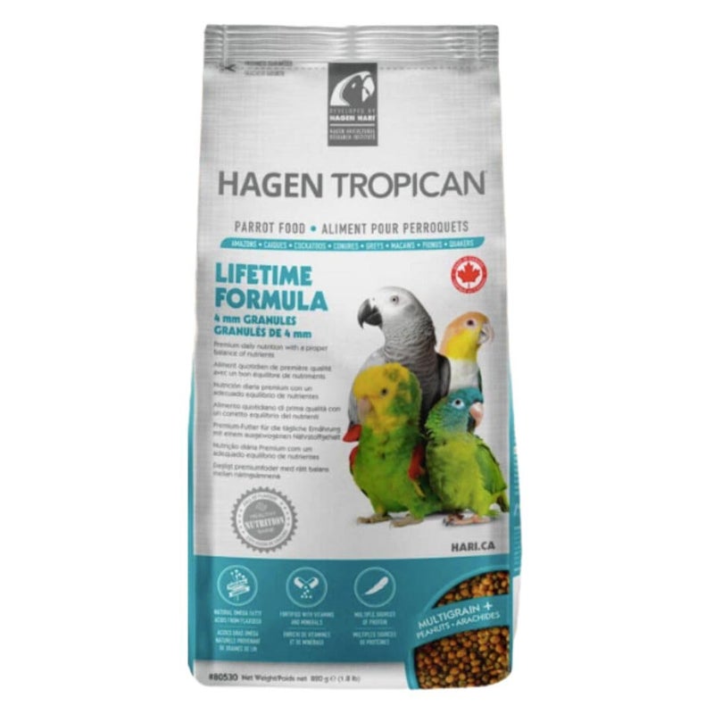 HARI Tropican Bird Food, Hagen Parrot Food with Peanuts & Sunflower Seeds, Maintenance Parrot Granules, Lifetime Formula, 1.8 lb Bag - Image 1