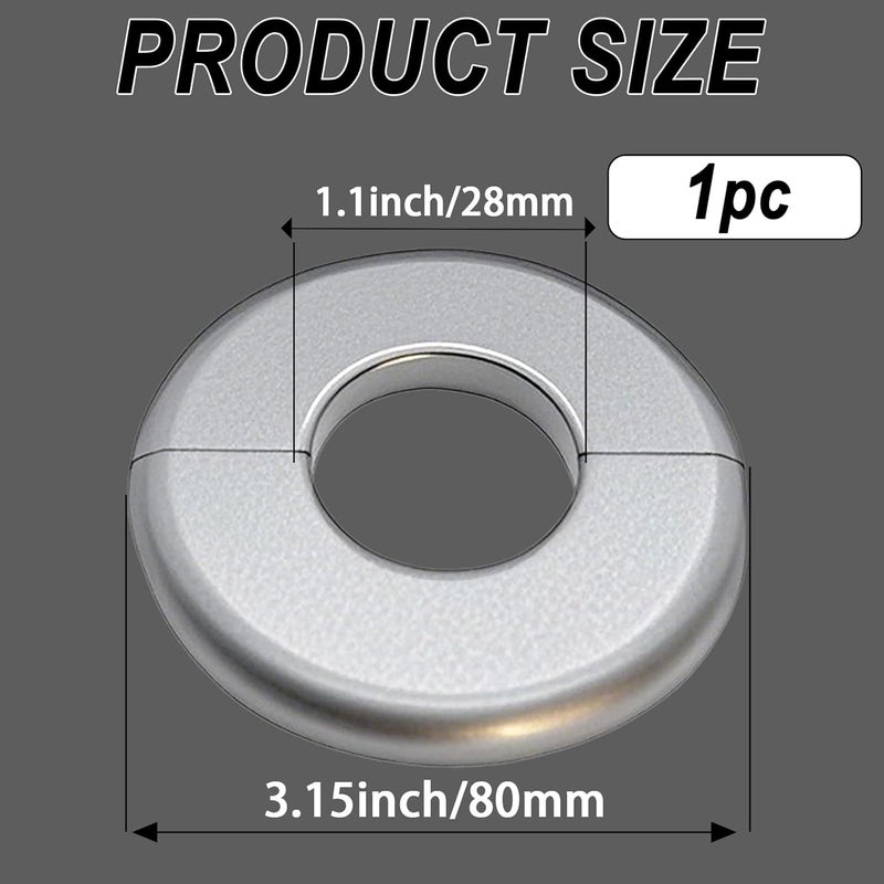 CAcoverVA 1 Piece ABS Wall Split Flange Round Self-Adhesive Escutcheon Plate Cover Plumbing Pipe Cover for Water Pipe Faucet Decoration 1.1"/28mm, Silver - Image 2
