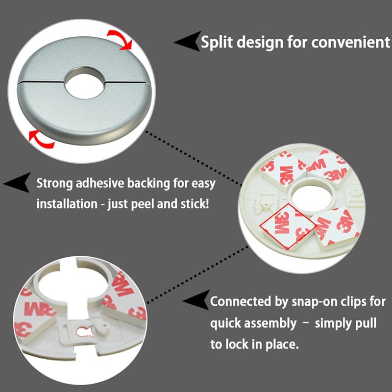 CAcoverVA 1 Piece ABS Wall Split Flange Round Self-Adhesive Escutcheon Plate Cover Plumbing Pipe Cover for Water Pipe Faucet Decoration 1.1"/28mm, Silver - Image 4