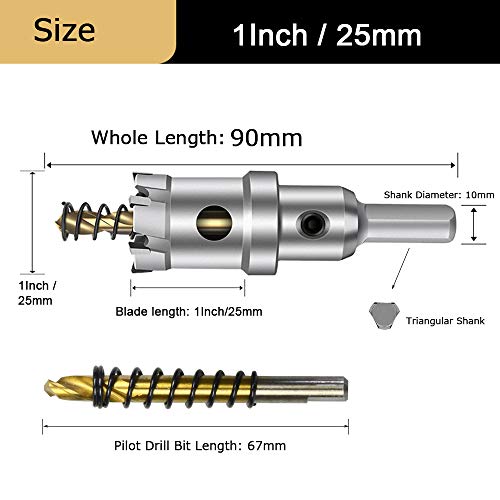 ASNOMY Tungsten Carbide Tipped Hole Saw Drill Bit for Hard Metal, 1 Inch T.C.T Hole Saw Cutter with 2pcs Titanium-Plated Pilot Drill bit for Metal, Steel, Iron, Wood, Plastic - Image 4