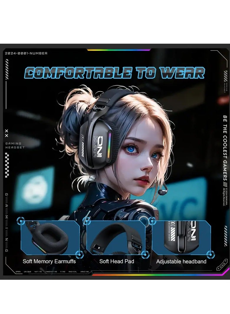 onikuma ONIKUMA 2.4G Tri-Mode Wireless Headset for PS5, PS4/FPS Gamer, PC, 2.4GHz Wireless Gaming Headset with Microphone, Wireless 5.3 Gaming Headset, Stereo Audio  - Image 4