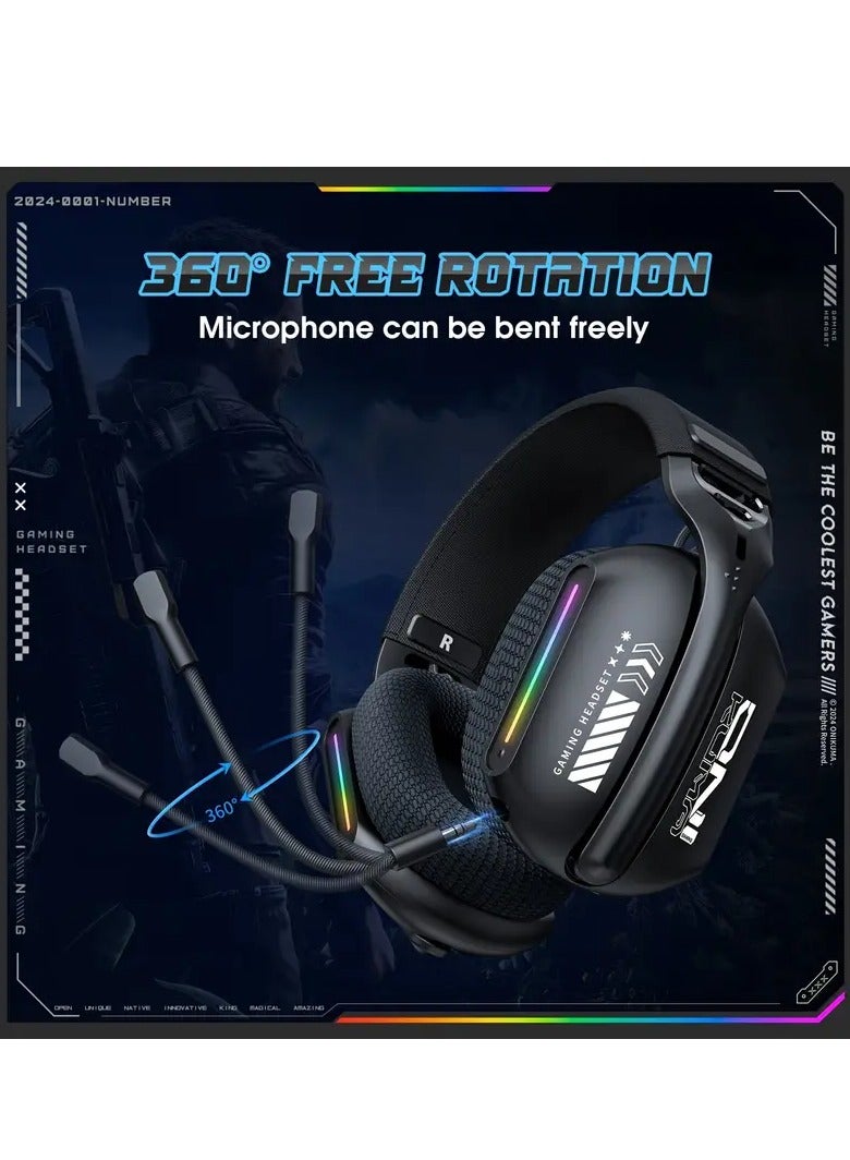 onikuma ONIKUMA 2.4G Tri-Mode Wireless Headset for PS5, PS4/FPS Gamer, PC, 2.4GHz Wireless Gaming Headset with Microphone, Wireless 5.3 Gaming Headset, Stereo Audio  - Image 2