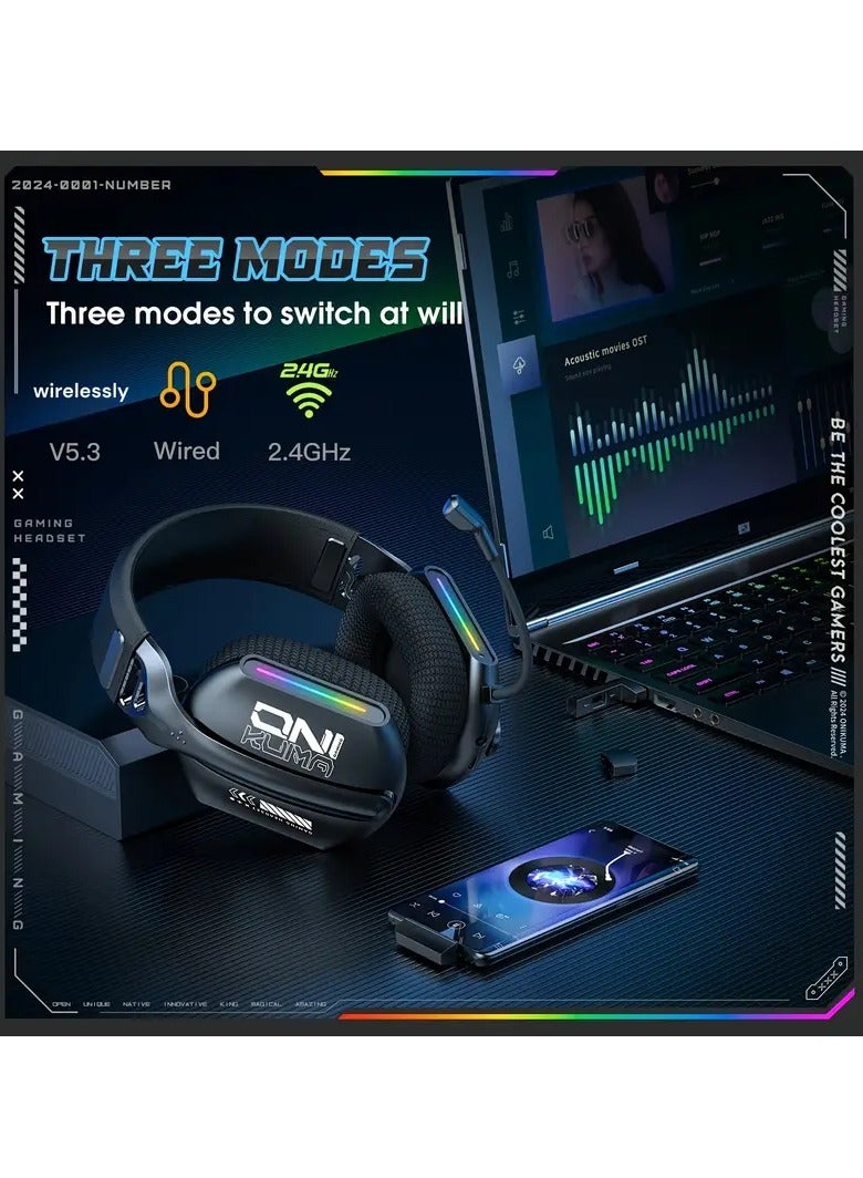 onikuma ONIKUMA 2.4G Tri-Mode Wireless Headset for PS5, PS4/FPS Gamer, PC, 2.4GHz Wireless Gaming Headset with Microphone, Wireless 5.3 Gaming Headset, Stereo Audio  - Image 1