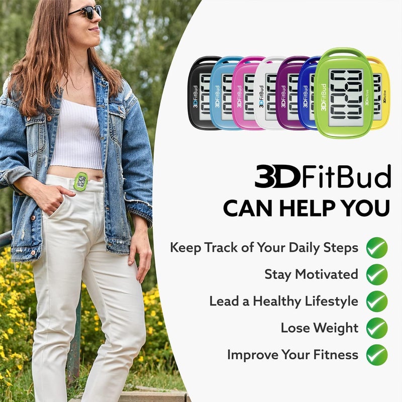 3DActive عداد خطوات 3DFitBud البسيط للمشي 3D مع مشبك وحبل دقيق لتتبع الخطوات شاشة كبيرة سهل الاستخدام للأطفال والرجال والنساء والبالغين وكبار السن لتتبع الخطوات اليومية - A420S - Image 4