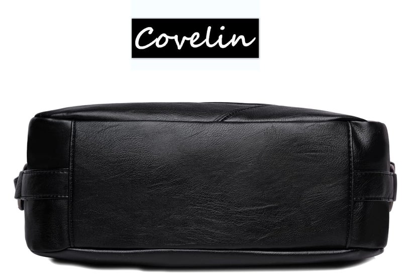 Covelin Women's Retro Sling Shoulder Bag from, Leather Crossbody Tote Handbag Black - Image 5