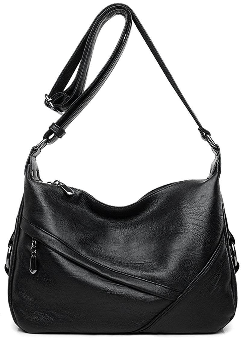 Covelin Women's Retro Sling Shoulder Bag from, Leather Crossbody Tote Handbag Black - Image 1