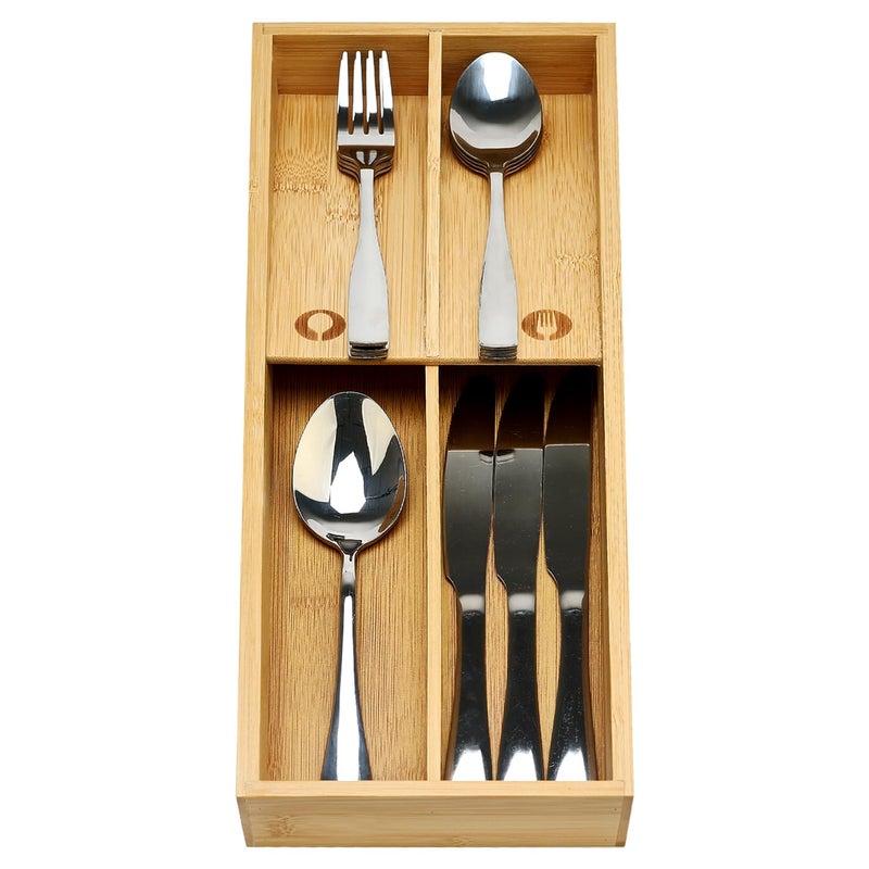 Hilislog Small Bamboo Silverware Organizer for Drawer Utensil Tray Wood Cutlery Organizer Holder Narrow Flatware Caddy Wooden Kitchen Utensil Cutlery Drawer Skinny Fork and Spoon Silverware Organizer Tray - Image 2