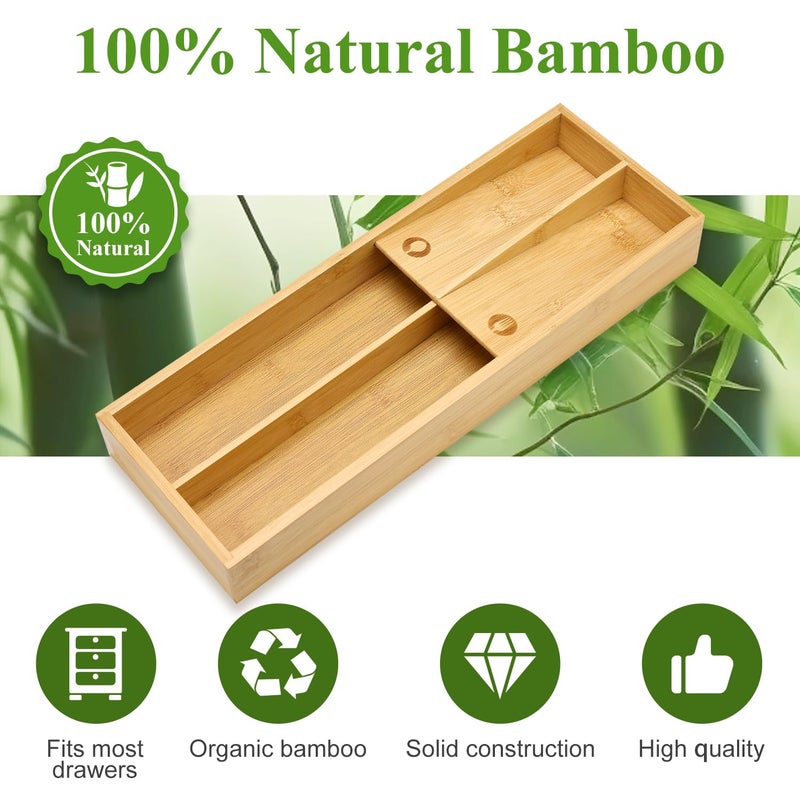 Hilislog Small Bamboo Silverware Organizer for Drawer Utensil Tray Wood Cutlery Organizer Holder Narrow Flatware Caddy Wooden Kitchen Utensil Cutlery Drawer Skinny Fork and Spoon Silverware Organizer Tray - Image 5