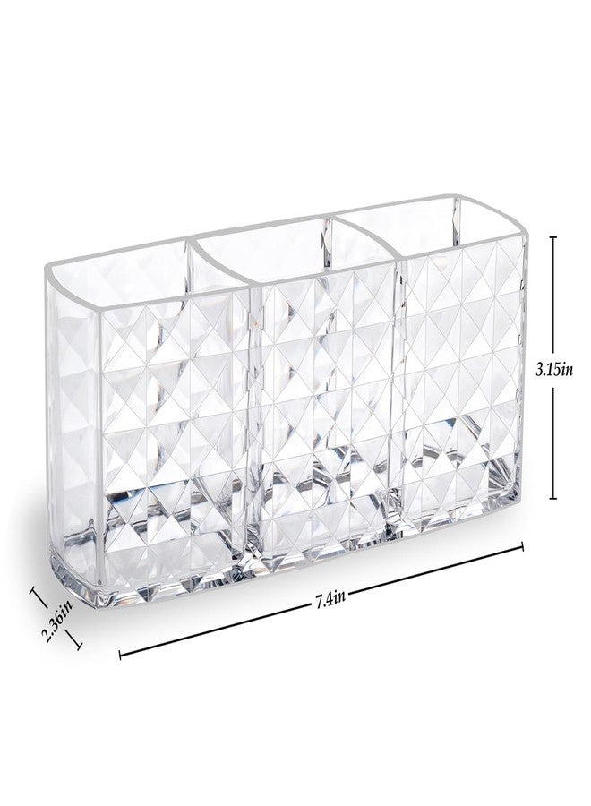 MOSIKER Makeup Brush Holder for Vanity,Acrylic Clear Small Compact Nail Hair Lip Liner Brush Pen Organizer with 3 Slots - Image 2