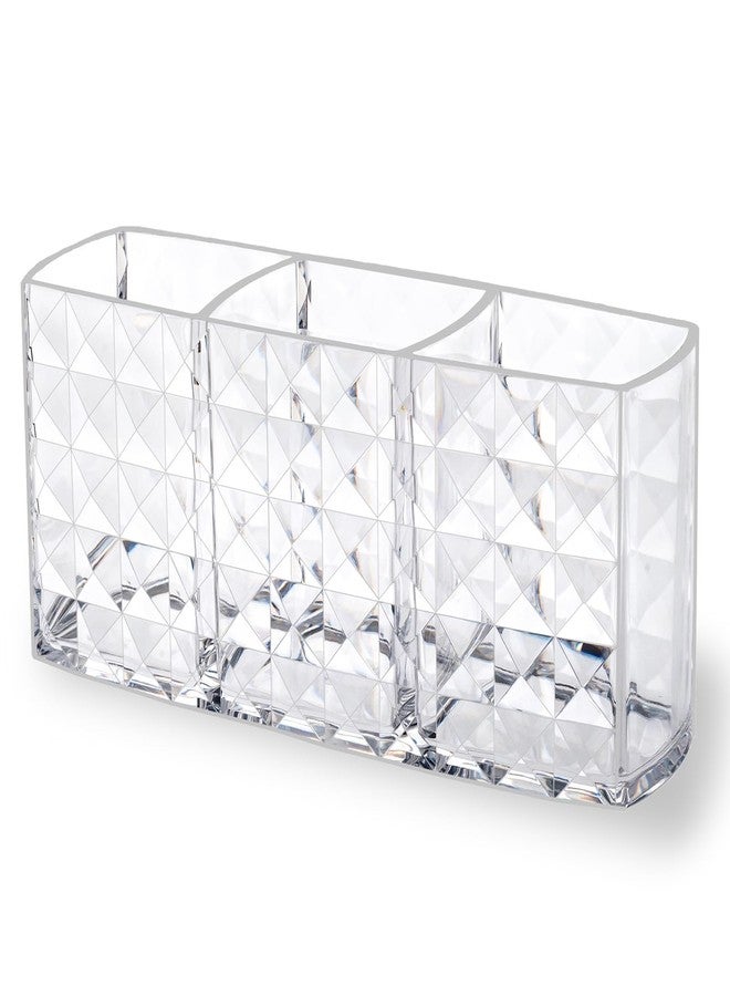 MOSIKER Makeup Brush Holder for Vanity,Acrylic Clear Small Compact Nail Hair Lip Liner Brush Pen Organizer with 3 Slots - Image 1