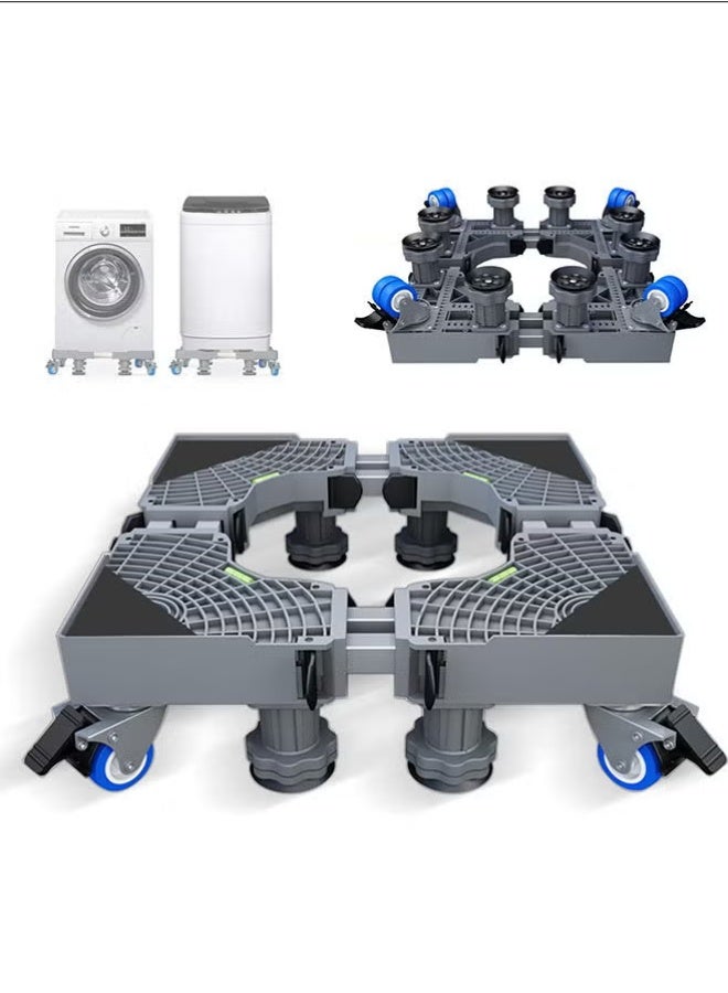 Washing Machine Base Stand, Double Tube Washing Machine Base Hold Up to 300 KG, Adjustable mobile base with 4 Locking Wheels 8 Adjustable Strong Feet for Washing Machine Dryer Refrigerator - Image 1
