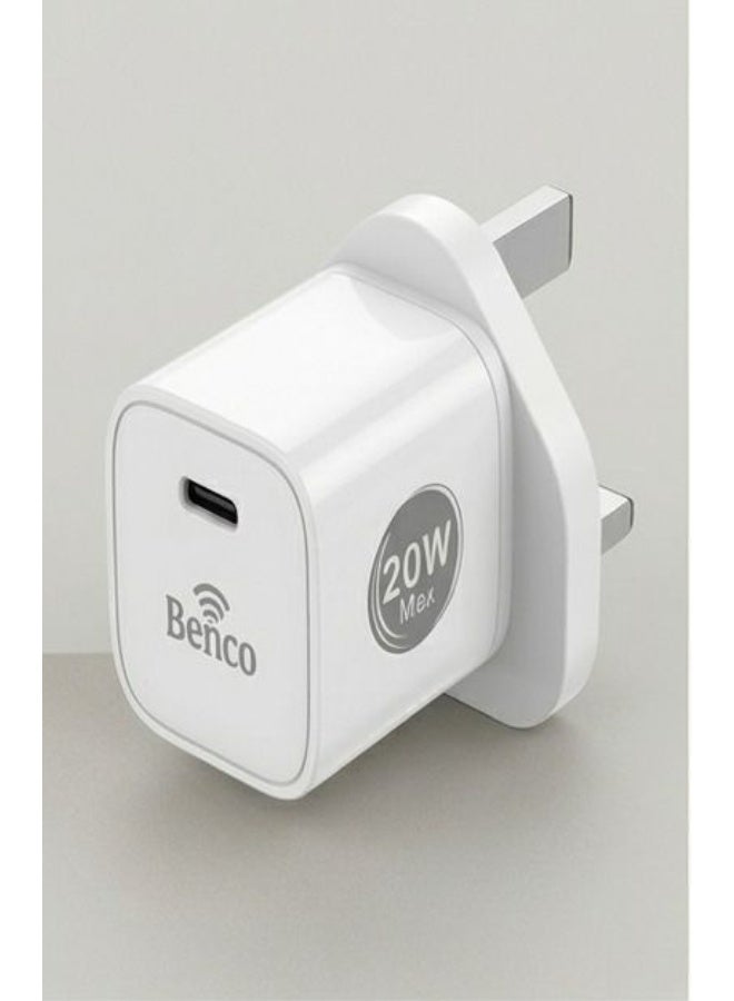 Benco H-Ty-IPh-36 20W Fast Charging Kit - PD Cube Adapter with Type-C Braided Cable - White - Image 2